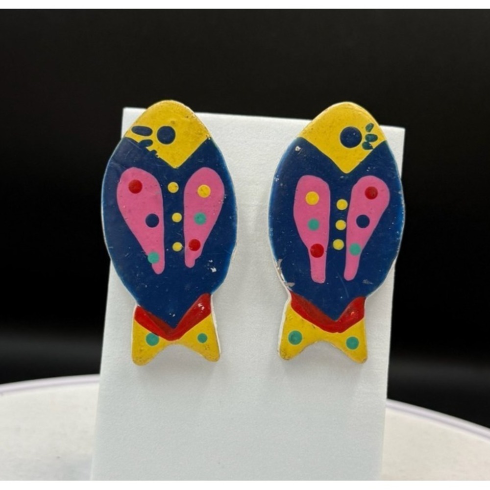 Vintage Multicolor Painted Lightweight Modern Pop Art Statement Stud Earrings